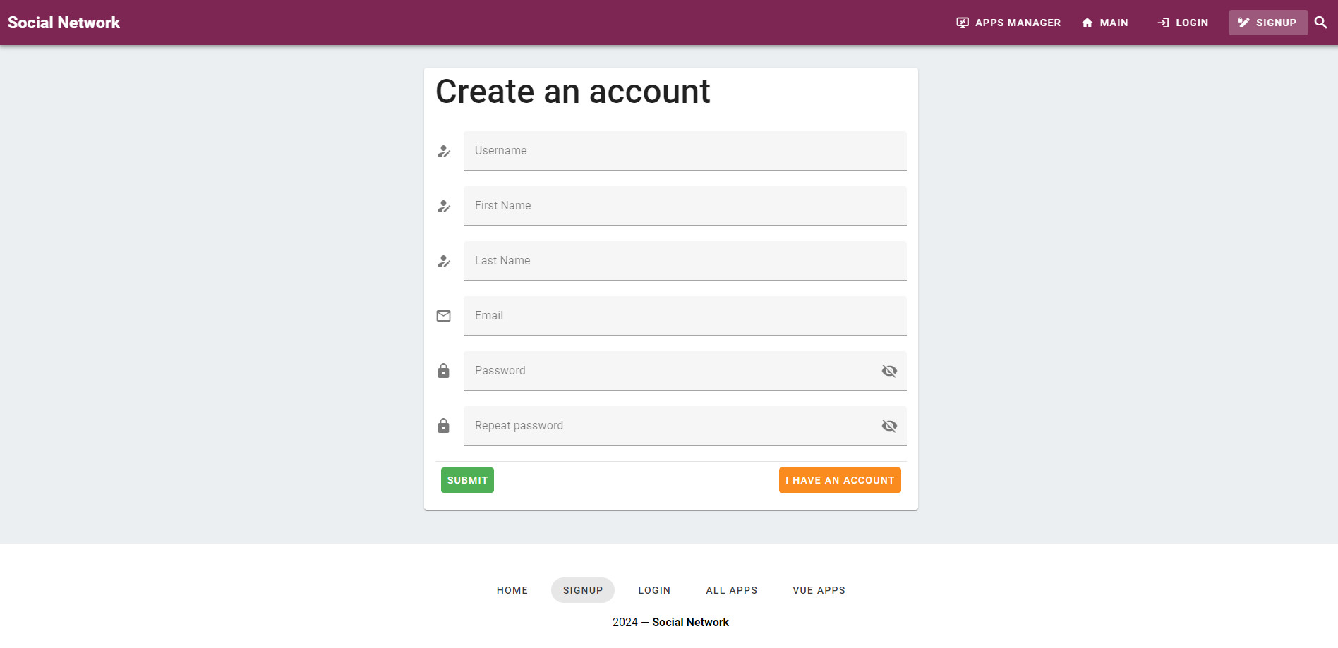 Social Network Vue.js