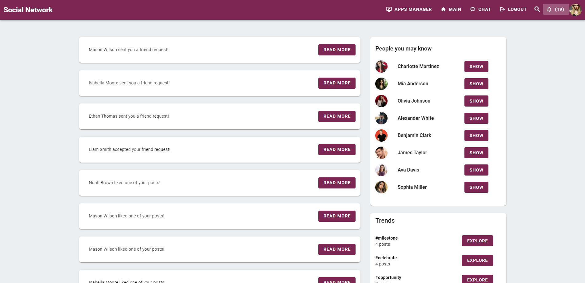 Social Network Vue.js