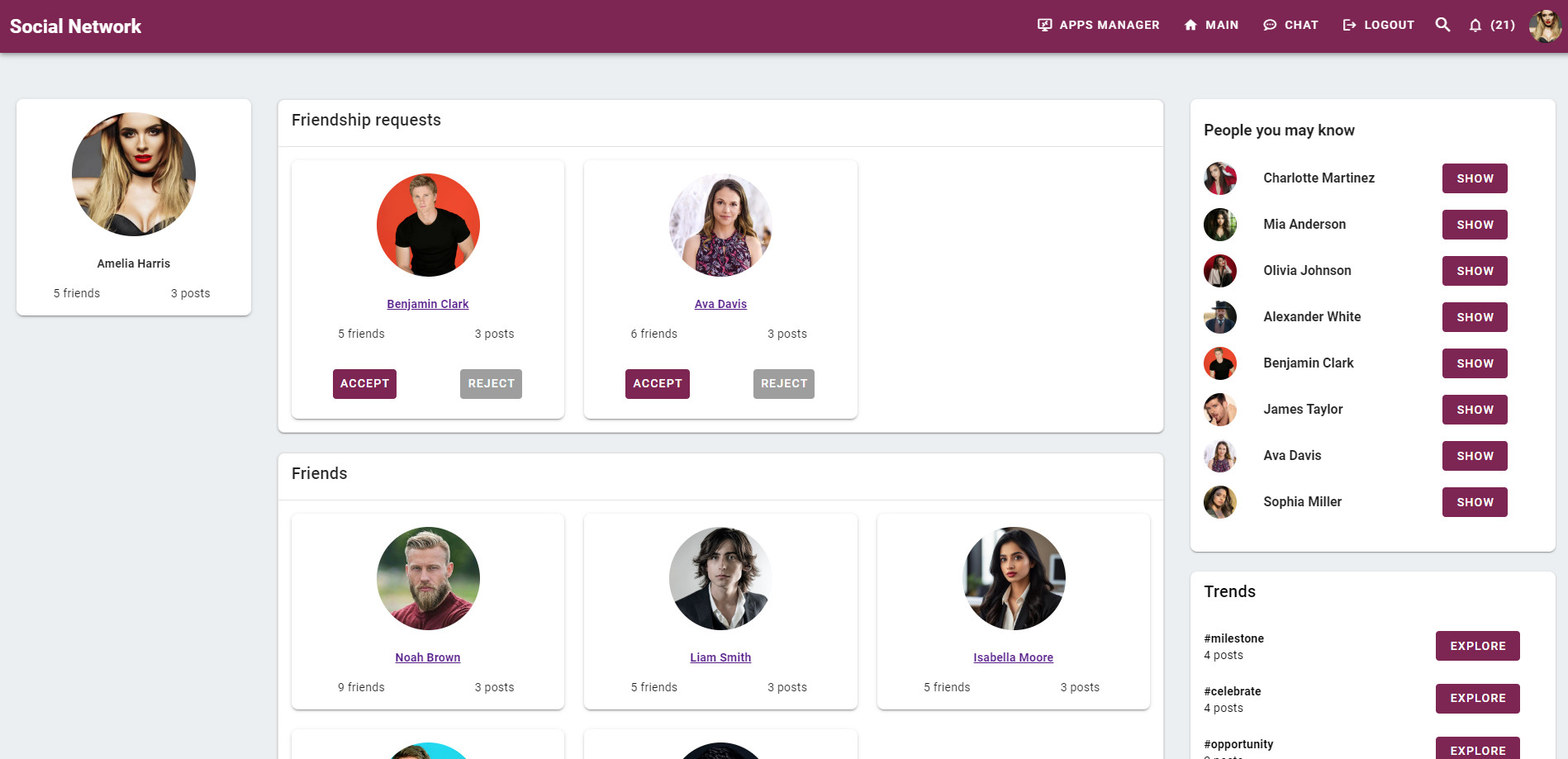 Social Network Vue.js