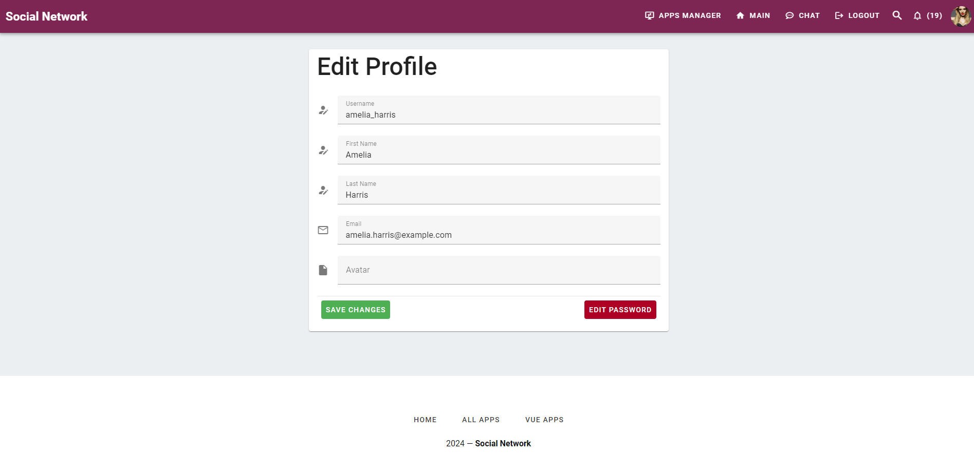 Social Network Vue.js