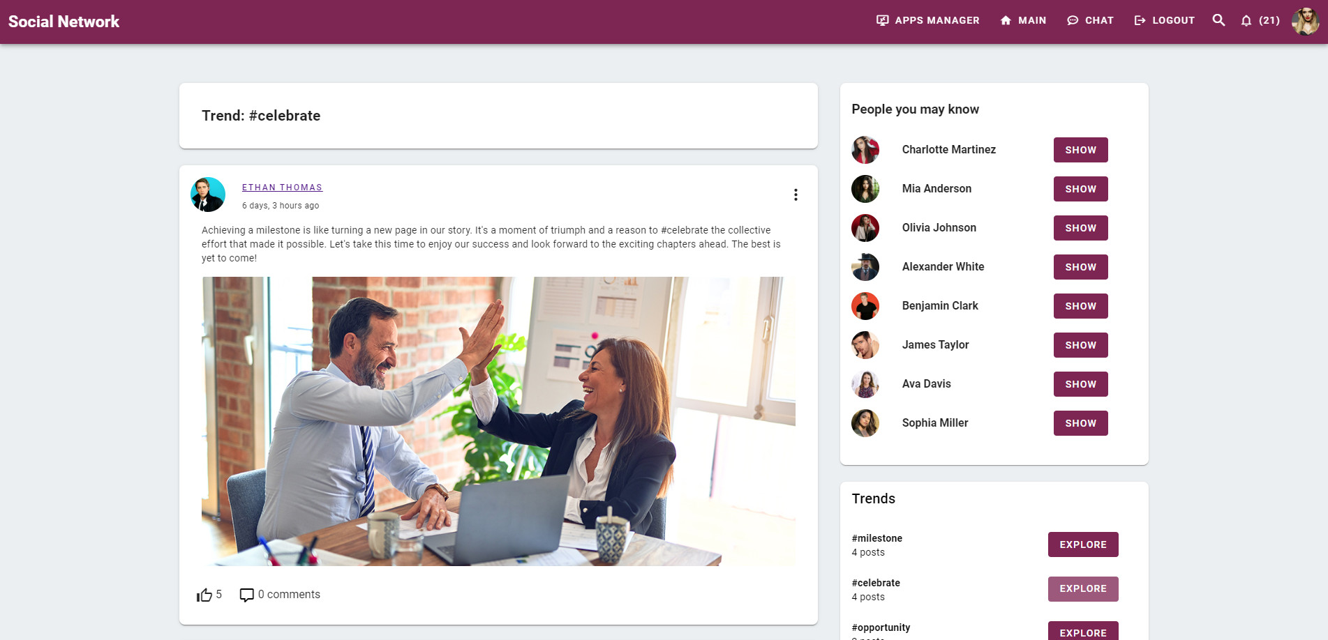 Social Network Vue.js